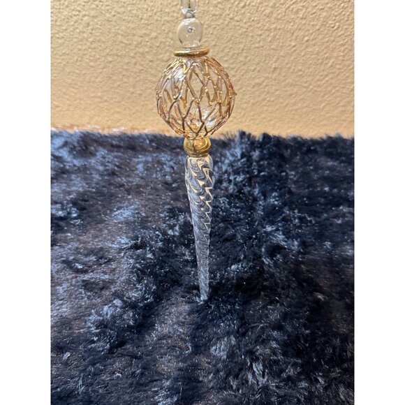 Elegant Gold & Clear Glass Ornament Decoration With Intricate Design & Hanging - Picture 6 of 7